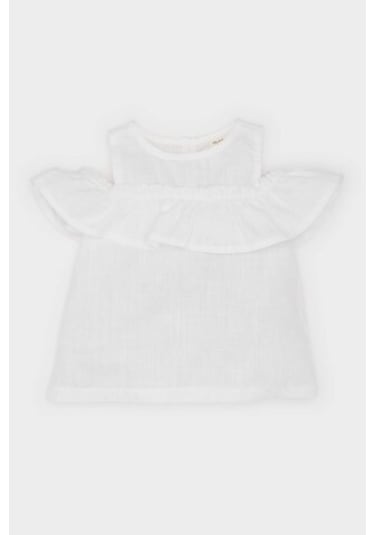 DeFacto Kız Bebek Bisiklet Yaka Flamlı Poplin Kısa Kollu Bluz E2849A525SMWT32 Beyaz DeFacto Kız Bebek Bisiklet Yaka Flamlı Poplin Kısa Kollu Bluz E2849A525SMWT32 Beyaz