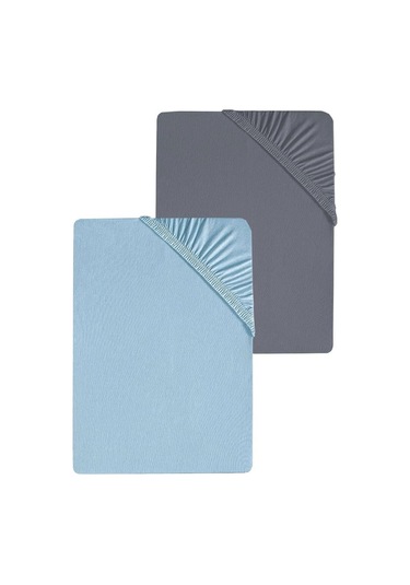 2 Adet Battal Boy Düz Pamuklu Çift Kişilik 200 X 200 Cm Lastikli Penye Çarşaf Antrasit-mavi