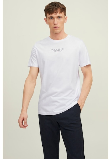 Jack & Jones Erkek Jprbluarchıe Baskı Detaylı T-Shirt 12217167 Be Açık Beyaz