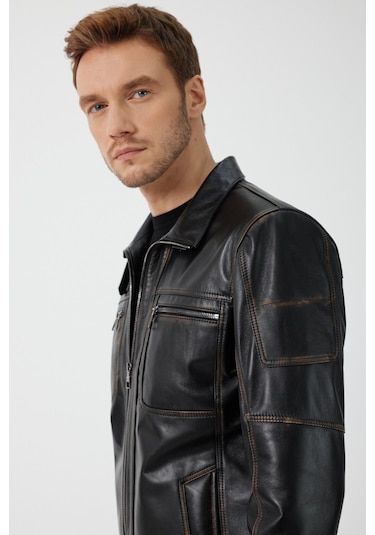 Kenny Siyah Vintage Deri Mont 001