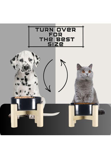 Yılmazel Seramik Mama Su Kabı Evcil Hayvanlar İçin Çift Taraflı Ahşap Ayaklı