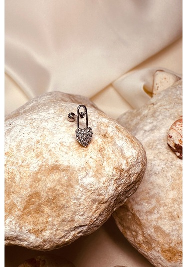 Çengelli İğne Taşlı Silver Gümüş Renk 316l Stainless Steel Çelik Piercing Tragus Helix Gümüş