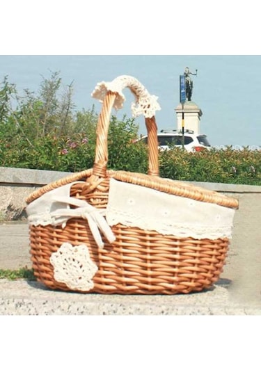 Pazly Cbtx Açık Dokuma Piknik Sepeti, Pamuk Keten Kumaş Hasır Battaniye, Kapaklı Depolama Kutusu, Boyut: S - Papatya Ahşap