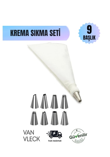 10 Parça Krema Sıkma Torbası Seti Paslanmaz Çelik Uçlu Pasta, Kek Ve Süsleme Torbası Beyaz