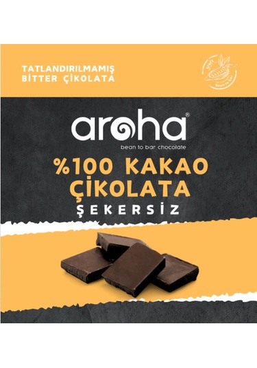 Aroha Şekersiz %100 Kakao Bitter Çikolata 40gr-3261