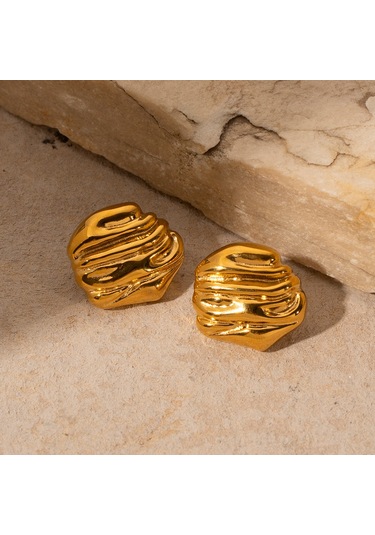 İns İnternet Ünlü Şık Takı Titanyum Çelik Çekiç Deseni 18 Ayar Altın Paslanmaz Çelik Kaya Dokusu Küpeler Şık Küpeler Diğer