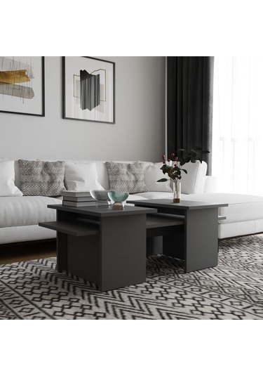 Olive 3'lü Orta Zigon Sehpa Takımı Antrasit Antrasit