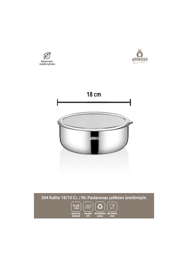 Amboss Steelbox 2 Parça Paslanmaz Çelik Şeffaf Kapaklı Saklama Kabı 18 Cm gri