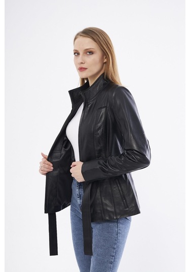Derinss Dka2364 Hakiki Deri Kadın Siyah Mont 001