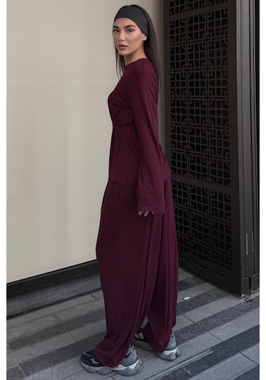 Madmext Bordo Likralı Modal Şalvar Takım Mg2784