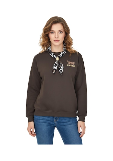 Baglan Kadın Spor Sıfıryaka Sweatshirt Fular Lı Bgl-st05062 Kahverengi