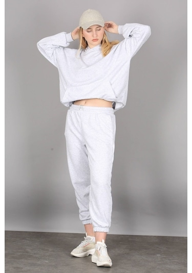 Mad Girls Gri Kapüşonlu Kadın Eşofman Takımı Mg1225 Gri