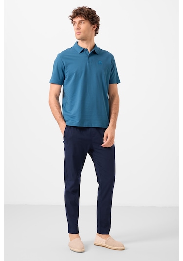 Tommylife Tommy Life Saks Basic Logolu Standart Kalıp Triko Polo Yaka Erkek T-shirt - 87748 Saks