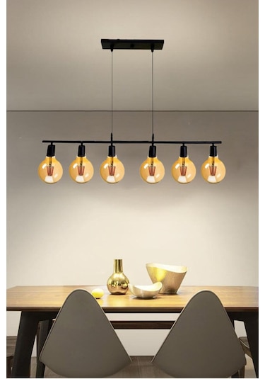 Roma Modern Tasarım Camsız Sıralı Altılı Avize, Siyah