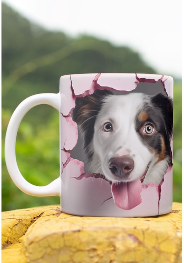 3d Görünümlü Sevimli Köpek Hediyelik No:1 3d Tasarım Baskılı Kupa Bardak Mug Beyaz