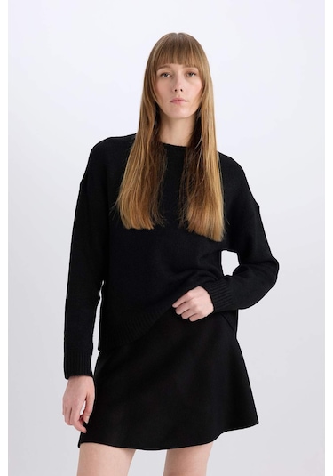 DeFacto A Form Volanlı Triko Mini Etek E5564AX24CWBK81 Siyah