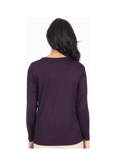 Yeni Model Taş İşlemeli Yuvarlak Yaka Likralı Anne Penye Bluz 6420-mürdüm