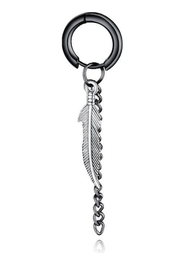 Ehediye Chavin Çelik Sallantılı Kartal Tüyü Bayan Erkek Küpe Ef37Sy Siyah