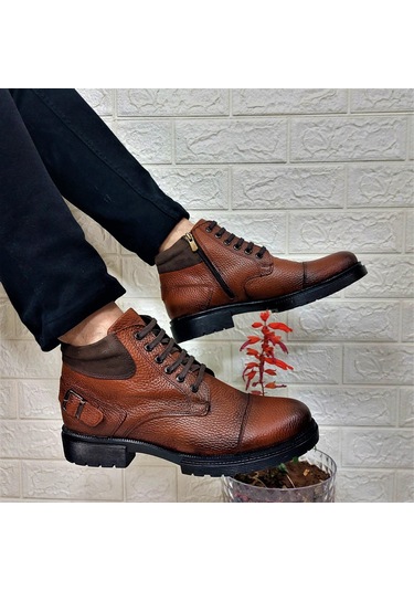 M.p 4201 Taba Hakiki Deri Fermuarlı Bağacaklı Fuspetli Erkek Bot 001