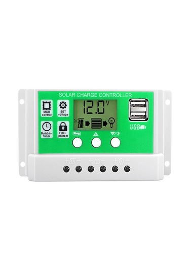 60a 12v/24v Otomatik Tanıyan Güneş Kontrolcüsü, Pwm Şarj, Lcd Ekran, Usb 5v Çıkışlı, Aşırı Şarj Korumalı Beyaz+yeşil