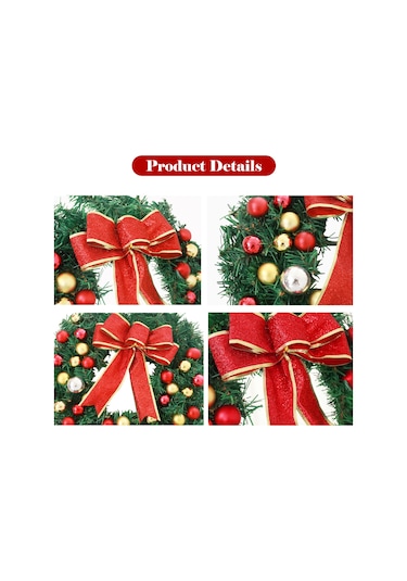 Yay Düğüm Topları Ile Noel Çelenk 20 Inç Mutlu Noeller Dize Işıksız 50cm