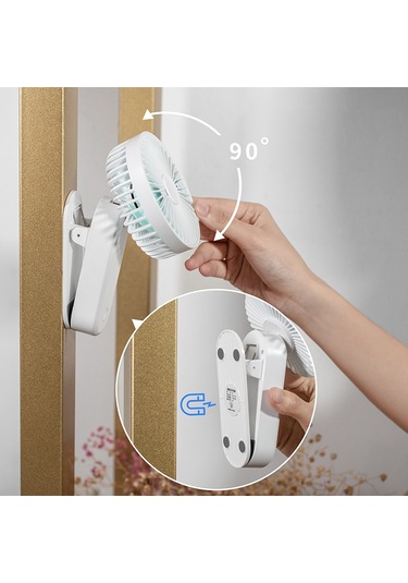 F21 Taşınabilir Mini Vantilatör 1200mah Şarj Edilebilir Usb Pilli Masaüstü Vantilatör Manyetik Taban Klipsli - Beyaz Beyaz