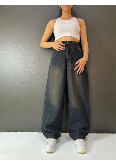 St.poll Eskitme Vintage Yıkama Unisex Baggy Jeans Pantolon Eskitme Kahve
