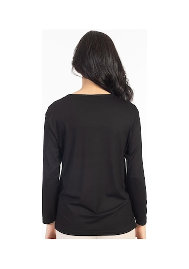 Yeni Sezon 2024 Sade Desen Yuvarlak Yaka Likralı Anne Penye Bluz 6484-siyah Siyah