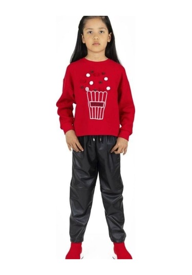 Kız Çocuk Popcorn Baskılı Sweatshirt-13493 Kırmızı