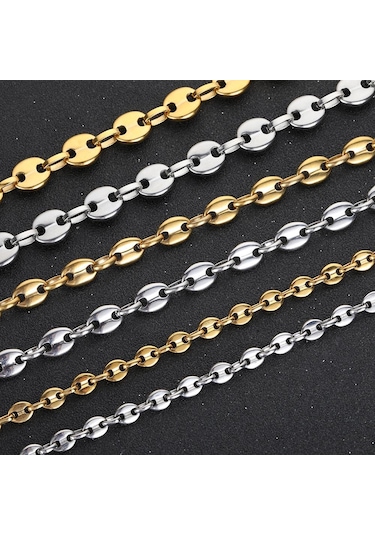 Altın Paslanmaz Çelik Hip Hop Kahve Çekirdeği Zincirler Kolye Domuz Burun Zincirleri Bilezikler Punk Kolye 6mm-23cm