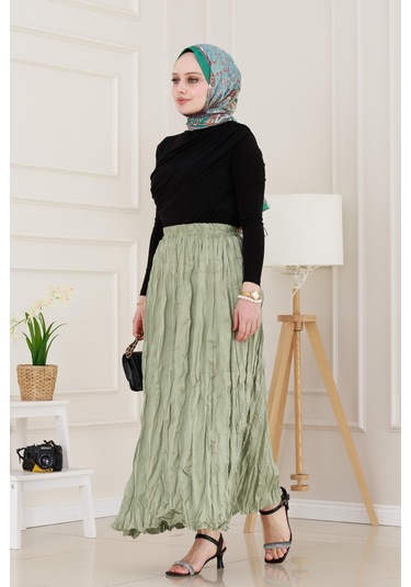 Sevitli Beli Lastikli Kraş Etek-mint Yeşili-4976 Mint Yeşili