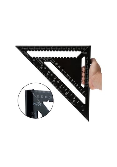 Pazly 12 İncilik Ağaç İşleme Açı Cetveli, Alüminyum, Siyah, Metrik Ölçüm Diğer