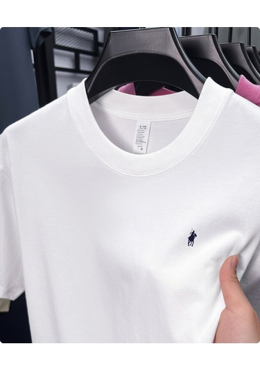 Yazlık Erkek Pamuklu Kısa Kollu Tişört, Sade Düz Renk, Yuvarlak Yaka Uzay Mavisi