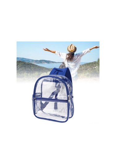 Skycity Su Geçirmez Şeffaf Pvc Sırt Çantası - Güvenlik Kontrolü İçin, Günlük Kullanım, Spor, Seyahat, Büyük Kapasite Mavi Ön Cep