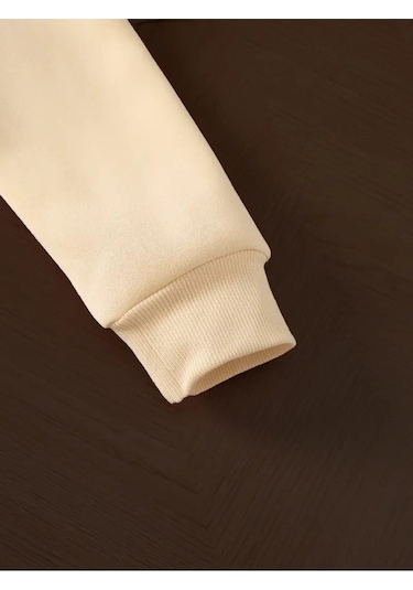 Kışlık Kapüşonlu Sweatshirt, Çocuk New York Manhattan Baskılı Bej