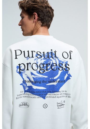 ALDEN Erkek Yuvarlak Yaka Göğsü Ve Sırtı Baskılı Relaxed Fit Beyaz Sweatshirt