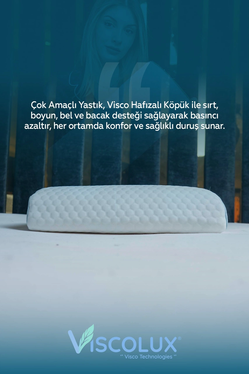 Çok Amaçlı Ortopedik Visco Yastık - Horlama Yastığı Hamile Yastığı 42x18x9 Mavi