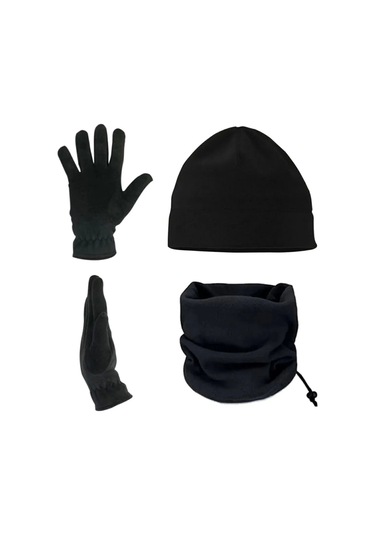 Mrc Tactical Polar Bere Ve Boyunluk Yün Eldiven 3'lü Set Siyah