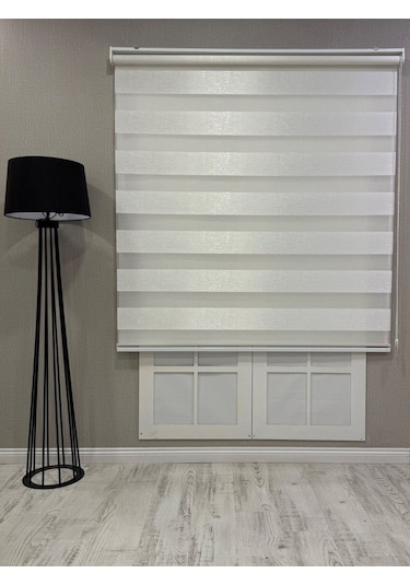 Delüks Zebra Stor Perde Geniş Plise Beyaz Beyaz