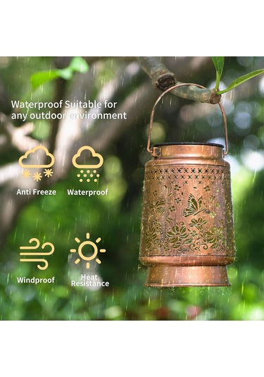 Kelebek Güneş Feneri Işıkları Açık Hava Asılı 2 Güneş Enerjili Kapak Sıcak Beyaz Ve Renkli, Metal Dekor Fenerleri- Led Dekoratif Işık S Sıcak Beyaz