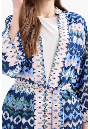 DeFacto Relax Fit Desenli Kuşaklı Kimono D5443AX25SPIN59 İndigo