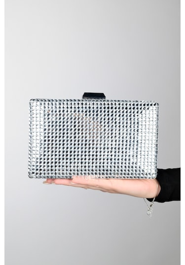 Luvishoes Gomeda Gümüş Kare Taşlı Kadın Abiye Çanta Gümüş