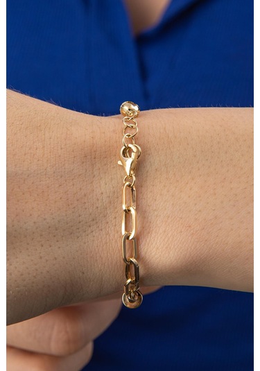 14 Ayar Altın Yıldız Detaylı Oval Ataç Bileklik