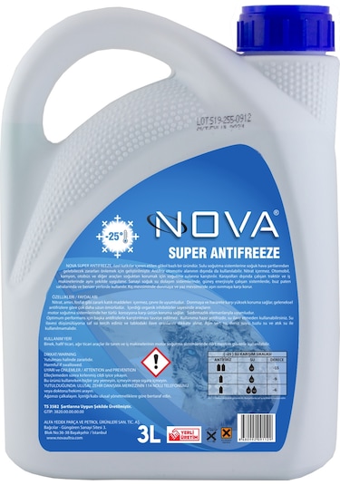 Nova Ultra -25 Derece 3 Litre Yeşil Antifriz +cam Suyu 1 L