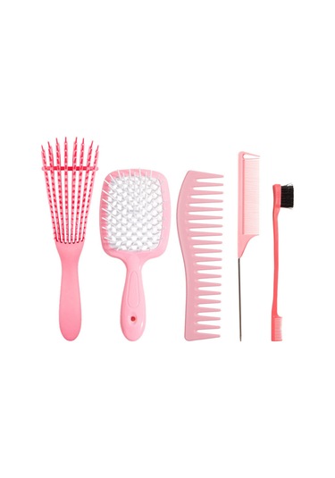 Mufunye Pembe Renkli 5 Parça Saç Şekillendirme Seti Ve Masaj Taranı
