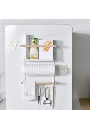 Cbtx Demir + Ahşap Manyetik Buzdolabı Depolama Rafı Mutfak Aletleri Asılı Depolama Rafı - Siyah