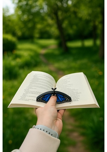 Kitap Ayracı - Sayfa Tutucu - Tek El Kitap Okuma Aparatı Mavi Kelebek