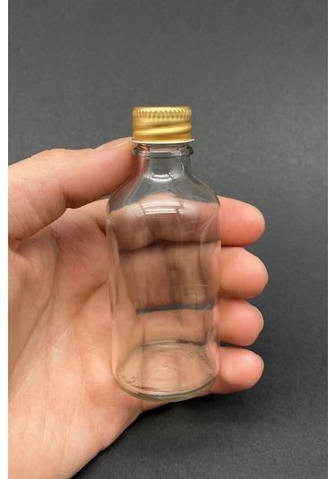 Rotanev 12 Adet Şeffaf Cam Shot Şişesi 50 ML Sızdırmaz Gold Metal Kapaklı+Huni