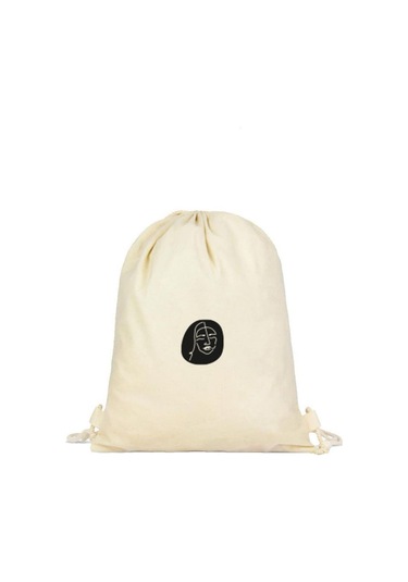 Soyut Kadın Baskılı Büzgülü Sırt Çantası - Krem