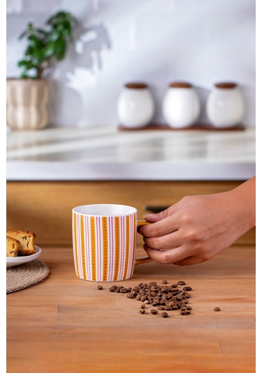 Emsan Çizgili New Bone Kupa 350 Ml Turuncu